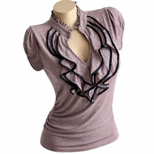 Mauve/Pink and Black Ruffle Blouse NWT Large